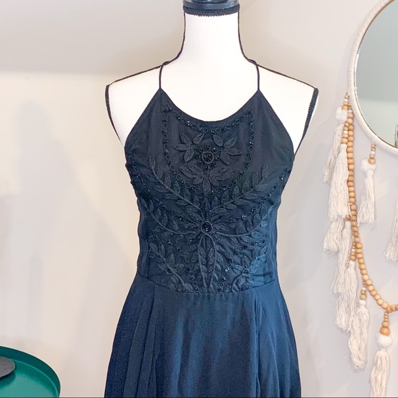 Lovers + Friends Black Embroidered Beaded Sexy Open Back Mini Dress - Picture 3 of 9